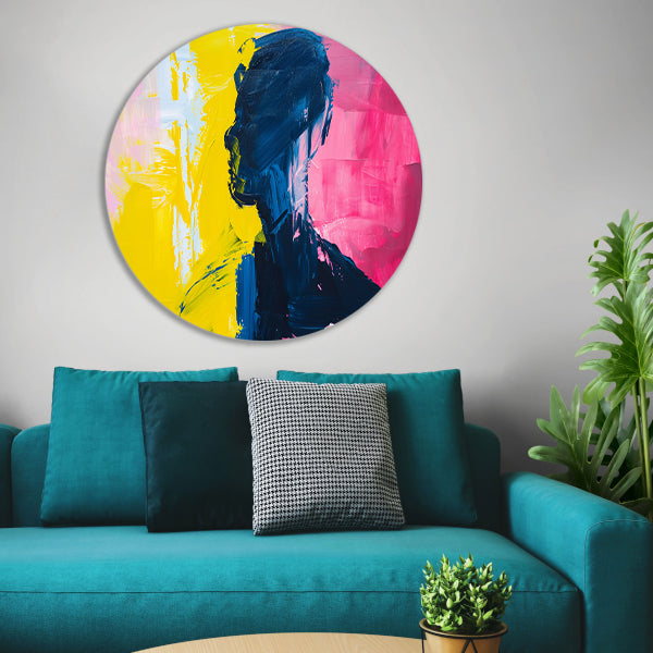 Abstracte silhouet met levendige kleuren aluminium muurcirkel