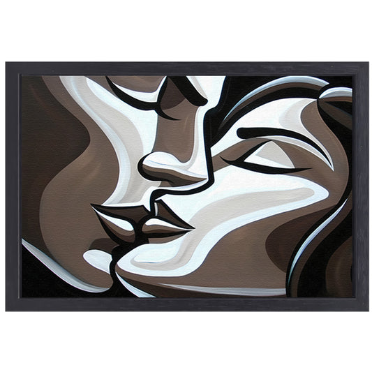 Modern abstract kunstwerk van kussende gezichten canvas met baklijst
