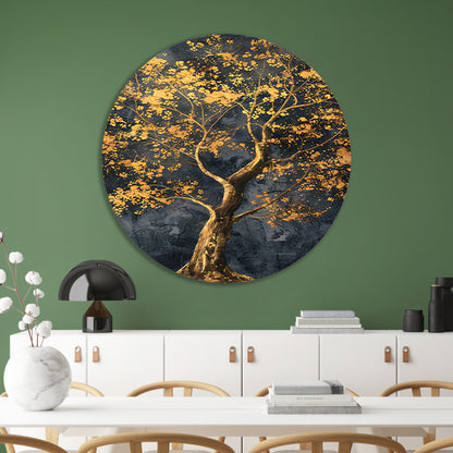 Grote boom met gouden bladeren kunst aluminium muurcirkel