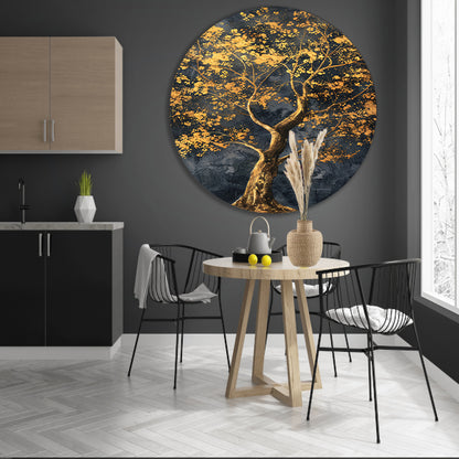 Grote boom met gouden bladeren kunst aluminium muurcirkel