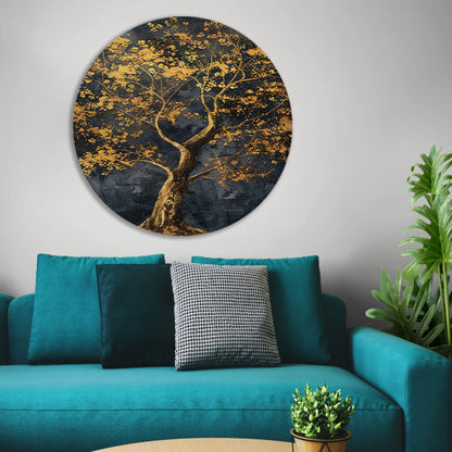 Grote boom met gouden bladeren kunst aluminium muurcirkel