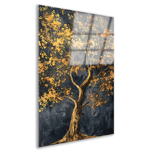 Grote boom met gouden bladeren kunst acrylglas