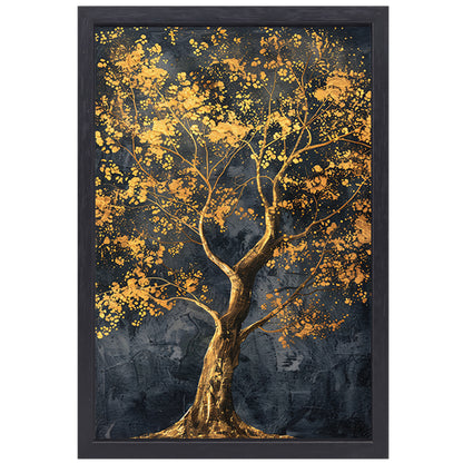 Grote boom met gouden bladeren kunst canvas met baklijst