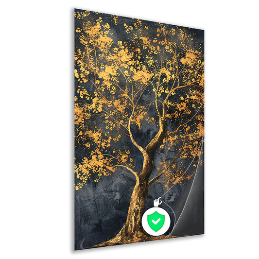 Grote boom met gouden bladeren kunst poster