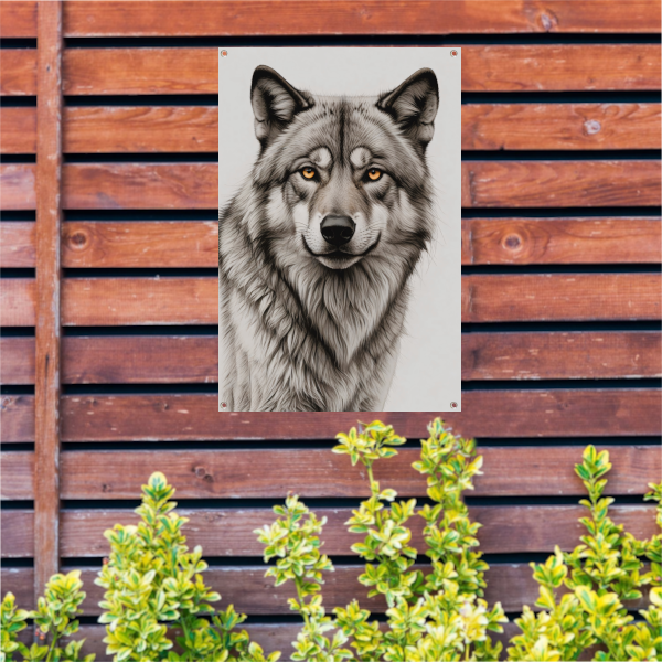 Intense Blik van een Grijze Wolf tuinposter
