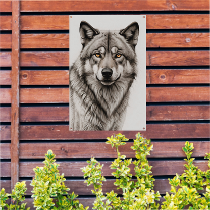 Intense Blik van een Grijze Wolf tuinposter