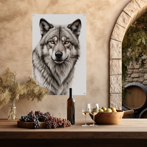 Intense Blik van een Grijze Wolf tuinposter