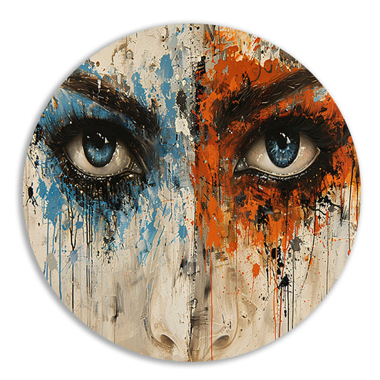 Twee Ogen omgeven door Kleur en Emotie aluminium muurcirkel