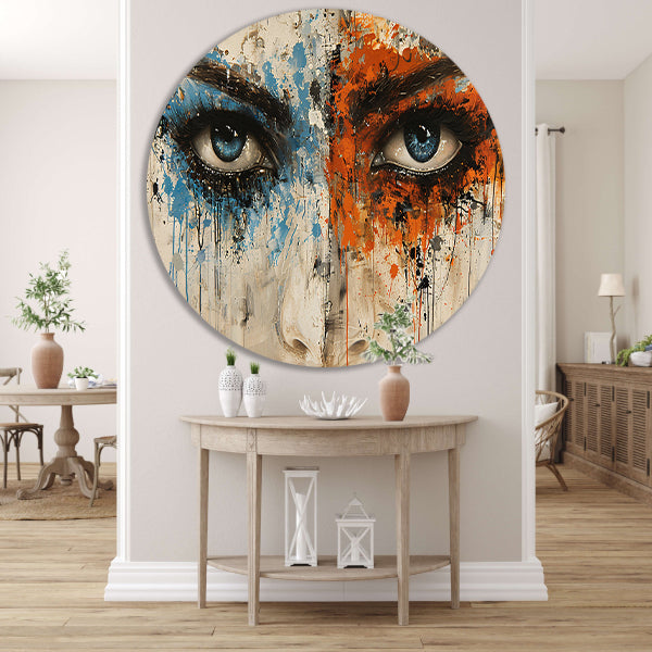 Twee Ogen omgeven door Kleur en Emotie aluminium muurcirkel