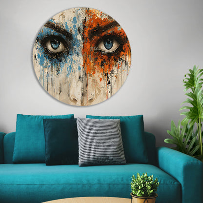 Twee Ogen omgeven door Kleur en Emotie aluminium muurcirkel