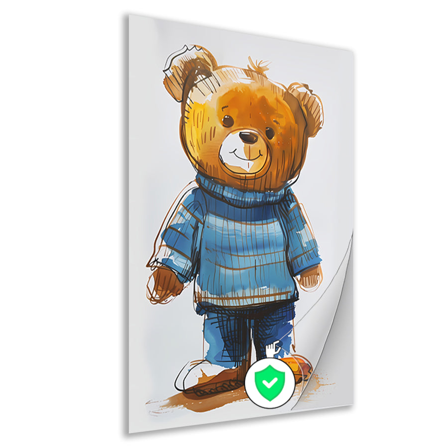 Aquarel  van een teddybeer in een blauwe trui poster