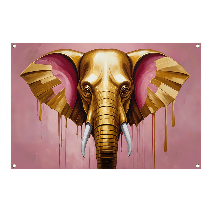 Gouden olifant tegen roze achtergrond tuinposter