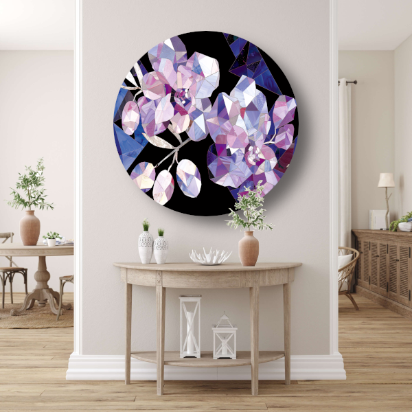 Minimalistische Abstracte Paarse Bloemen aluminium muurcirkel