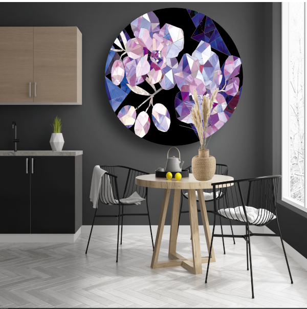 Minimalistische Abstracte Paarse Bloemen aluminium muurcirkel
