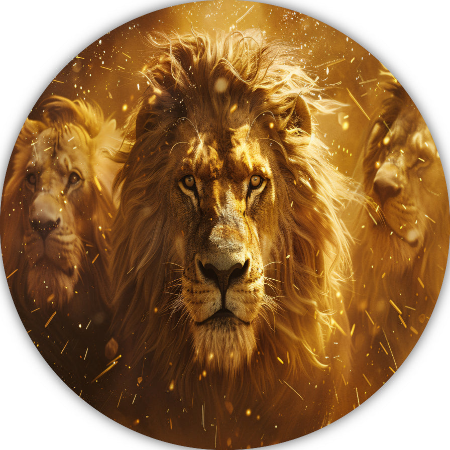 Leeuwen savanne zonsondergang aluminium muurcirkel