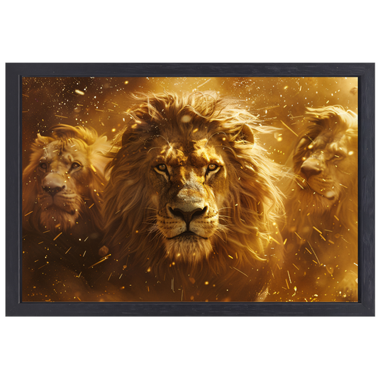 Leeuwen savanne zonsondergang canvas met baklijst