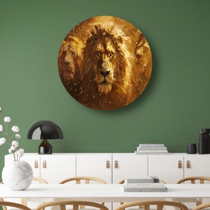 Leeuwen savanne zonsondergang aluminium muurcirkel