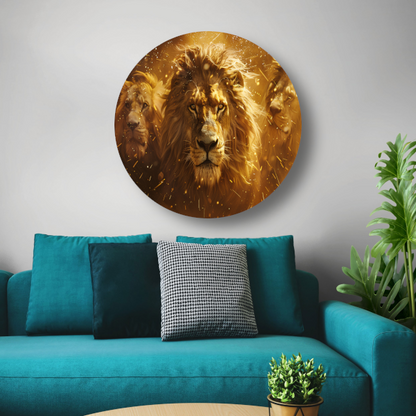 Leeuwen savanne zonsondergang aluminium muurcirkel