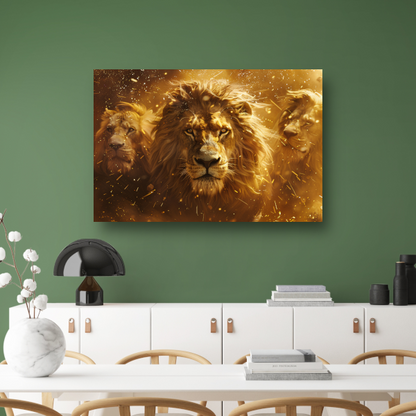 Leeuwen savanne zonsondergang canvas met baklijst