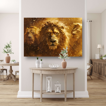 Leeuwen savanne zonsondergang canvas met baklijst