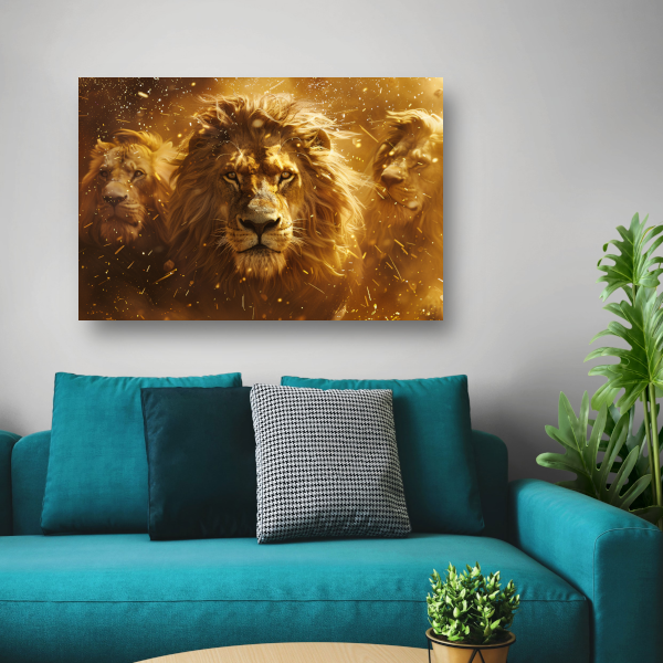 Leeuwen savanne zonsondergang canvas met baklijst