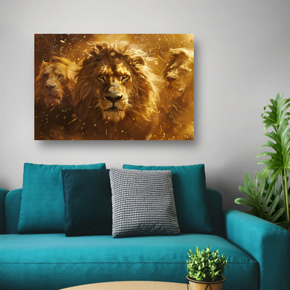 Leeuwen savanne zonsondergang canvas met baklijst