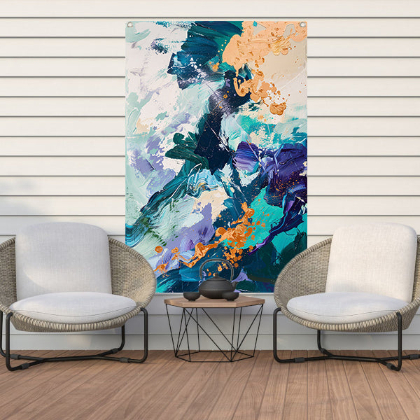 Abstract  met Blauwe en Gouden Verf tuinposter