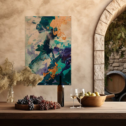 Abstract  met Blauwe en Gouden Verf tuinposter