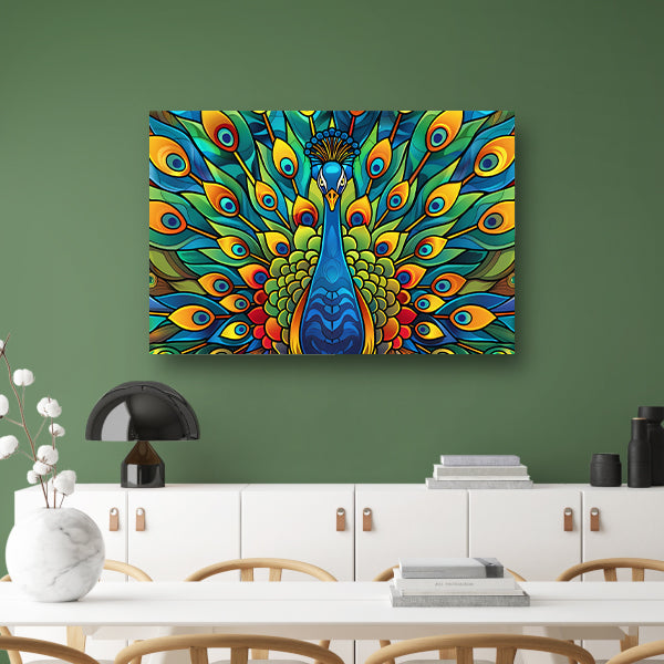 Kleurrijke pauw in glas-in-loodstijl canvas