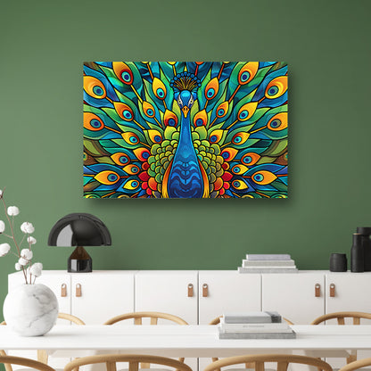 Kleurrijke pauw in glas-in-loodstijl canvas