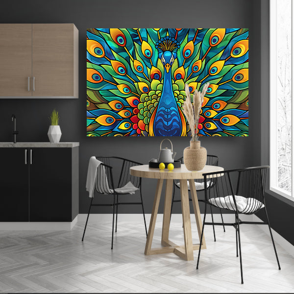 Kleurrijke pauw in glas-in-loodstijl canvas