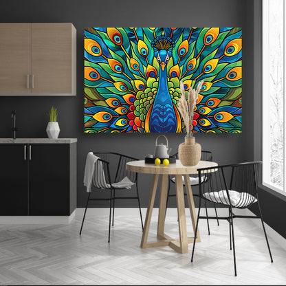 Kleurrijke pauw in glas-in-loodstijl canvas