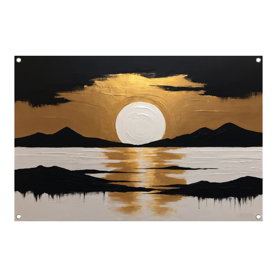 Gouden Reflecties bij Zonsondergang in de Bergen tuinposter