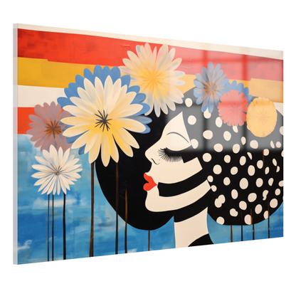 Vrouw Met Stippenjurk en Bloemen acrylglas