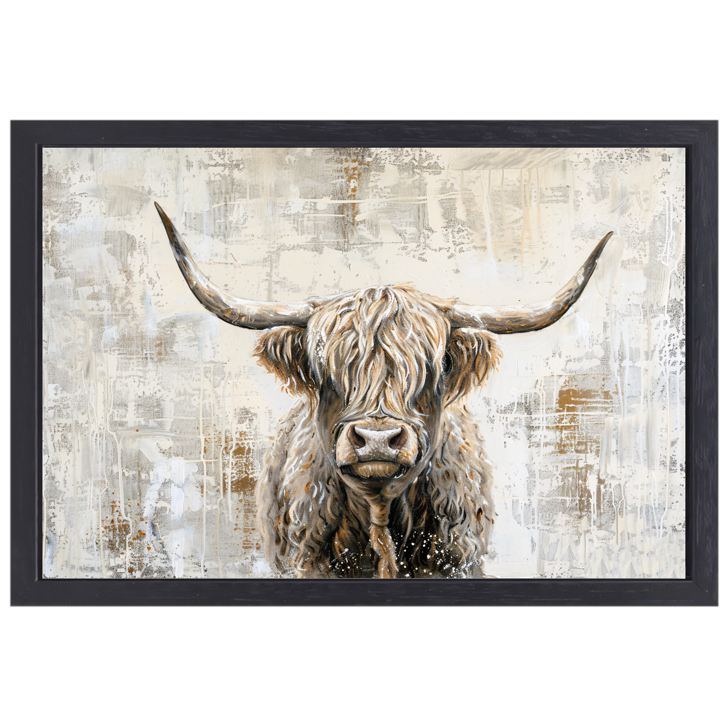 Rustieke Schotse Hooglander in Sepia Tinten canvas met baklijst