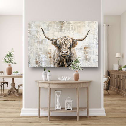 Rustieke Schotse Hooglander in Sepia Tinten canvas met baklijst