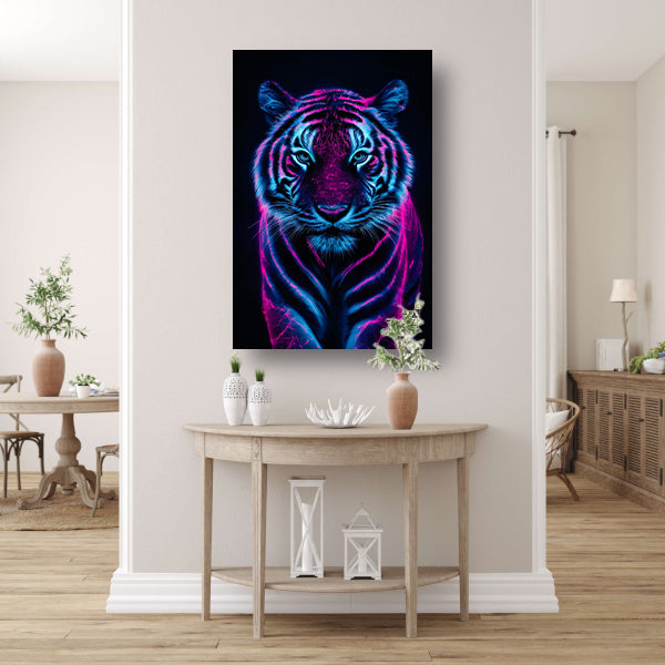 Neon tijger in digitale kunststijl poster