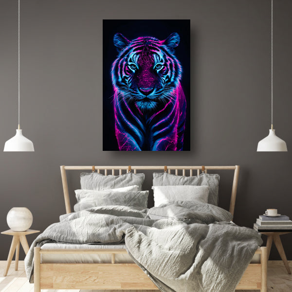 Neon tijger in digitale kunststijl poster