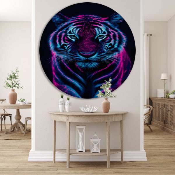 Neon tijger in digitale kunststijl forex muurcirkel