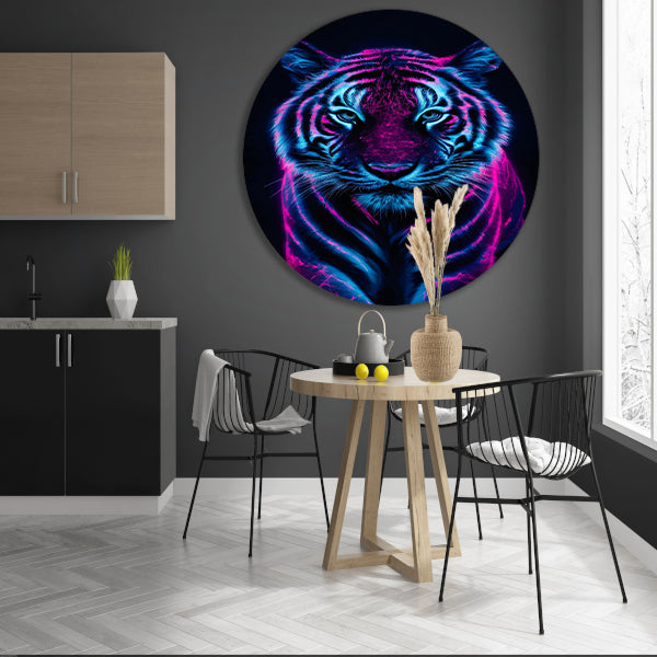 Neon tijger in digitale kunststijl forex muurcirkel