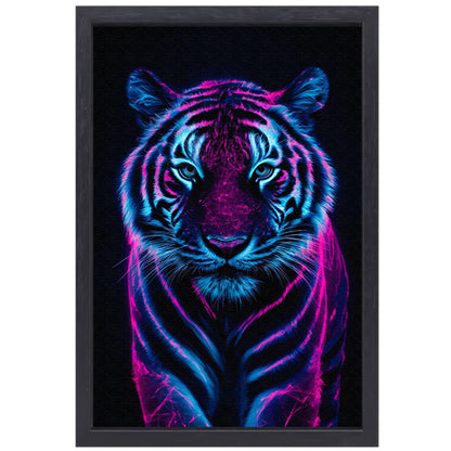 Neon tijger in digitale kunststijl canvas met baklijst