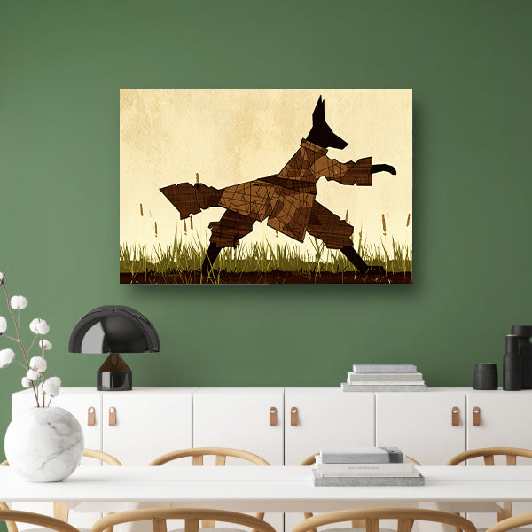 Wolf in abstract veld met gras poster