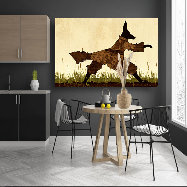 Wolf in abstract veld met gras acrylglas