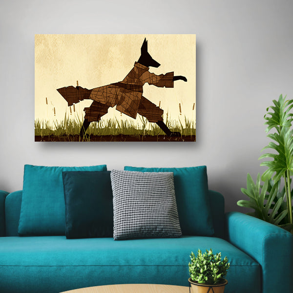 Wolf in abstract veld met gras poster