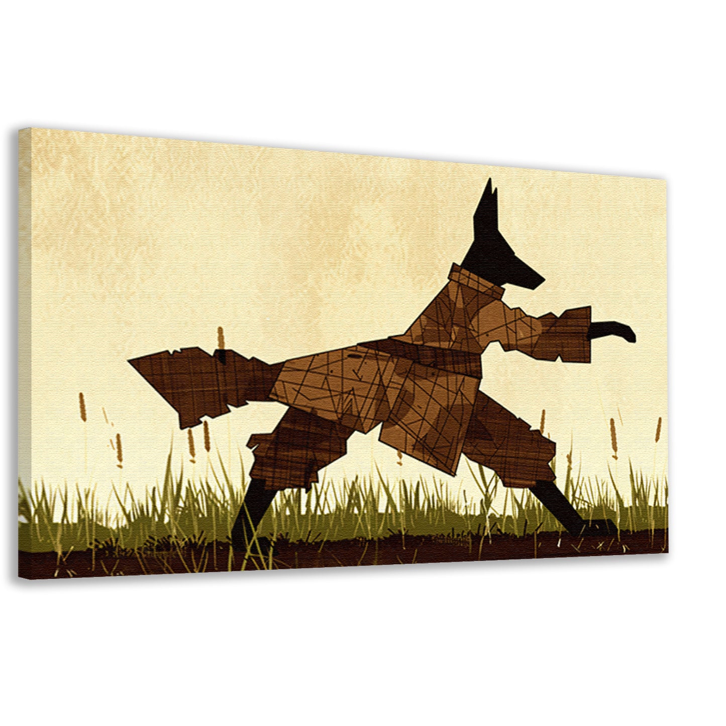 Wolf in abstract veld met gras canvas