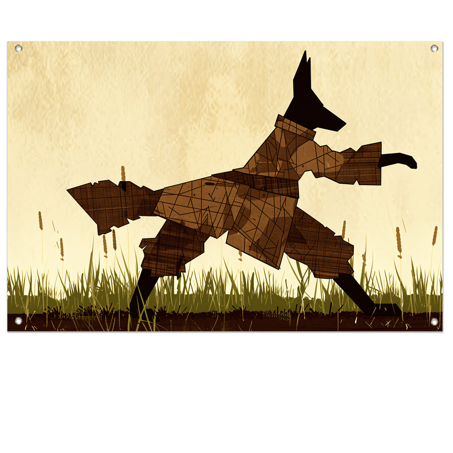 Wolf in abstract veld met gras tuinposter