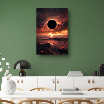 Zonsverduistering bij zonsondergang aan zee poster