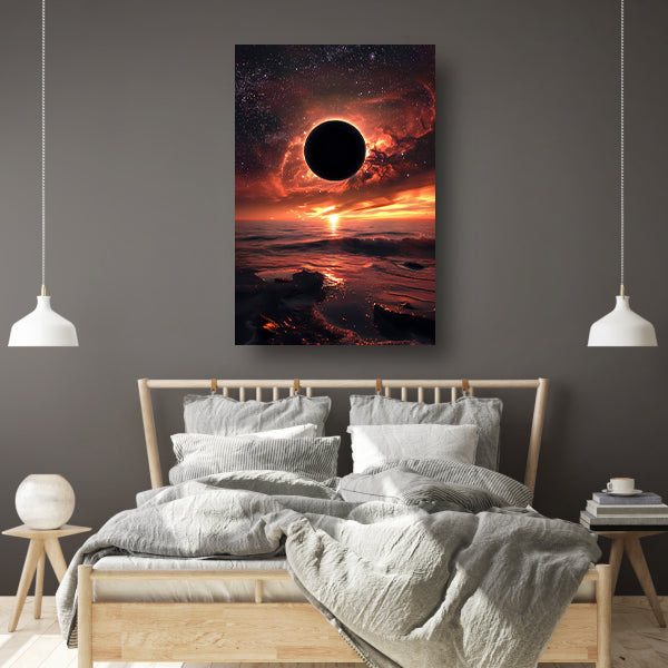 Zonsverduistering bij zonsondergang aan zee canvas