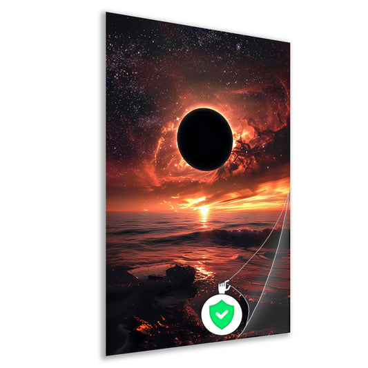Zonsverduistering bij zonsondergang aan zee poster