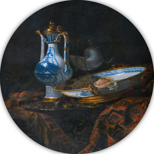Stilleven met een Aquamanile, fruit en een Nautilusbeker - Willem Kalf forex muurcirkel